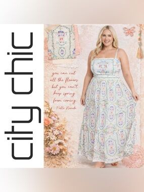 City Chic White Floral Maxi Molly Print A-Line Sundress, Size 14, NWT!